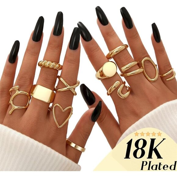 💫 Women Gold Knuckle Ring 18K Plated Open Stacking Adjustable Chunky Rings Gift - Picture 2 of 9